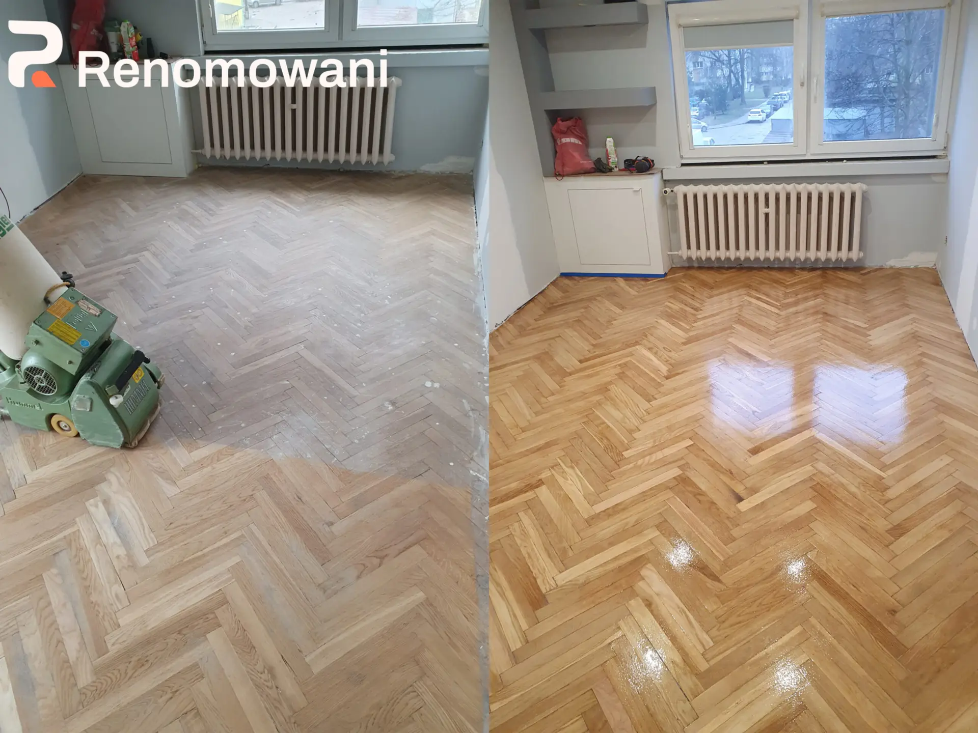 Cyklinowanie parkietu w Łodzi – renowacja podłogi drewnianej, efekt przed i po | Renomowani.pl